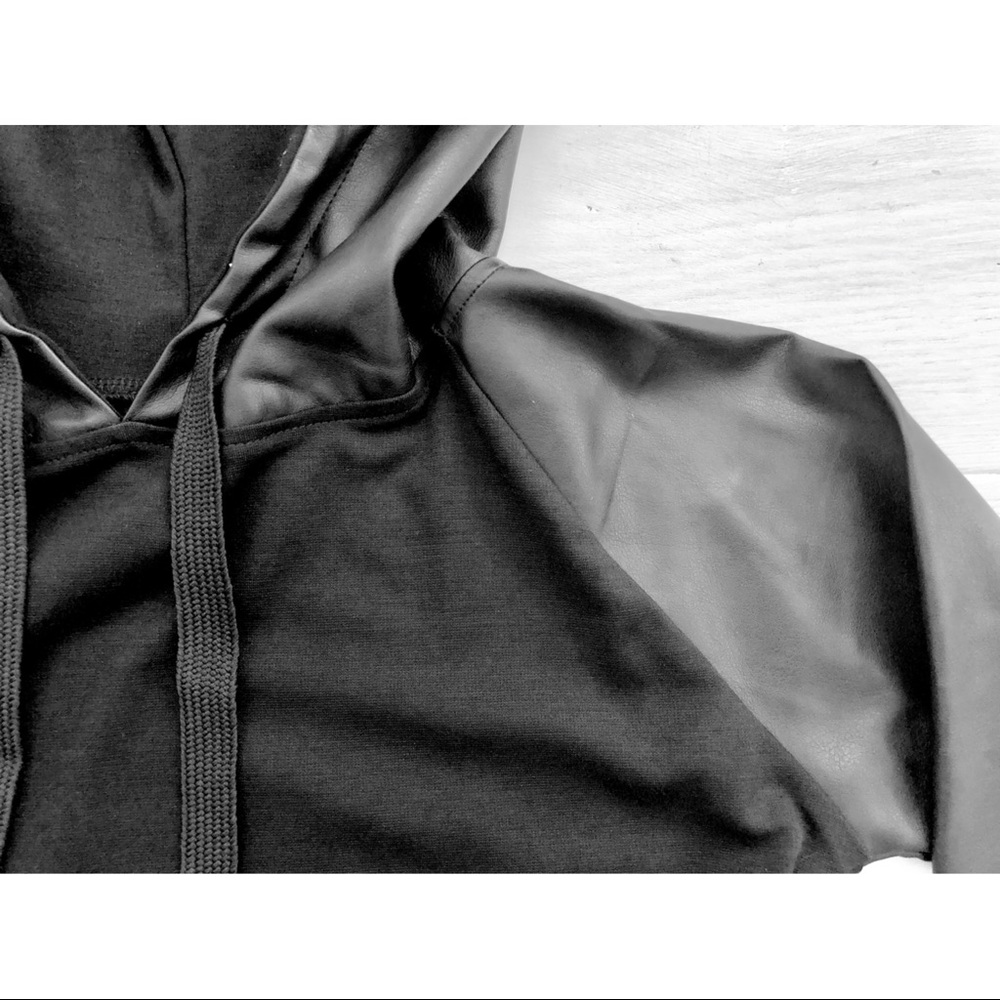 Black Faux Leather Sweatshirt - Picture 3 of 8